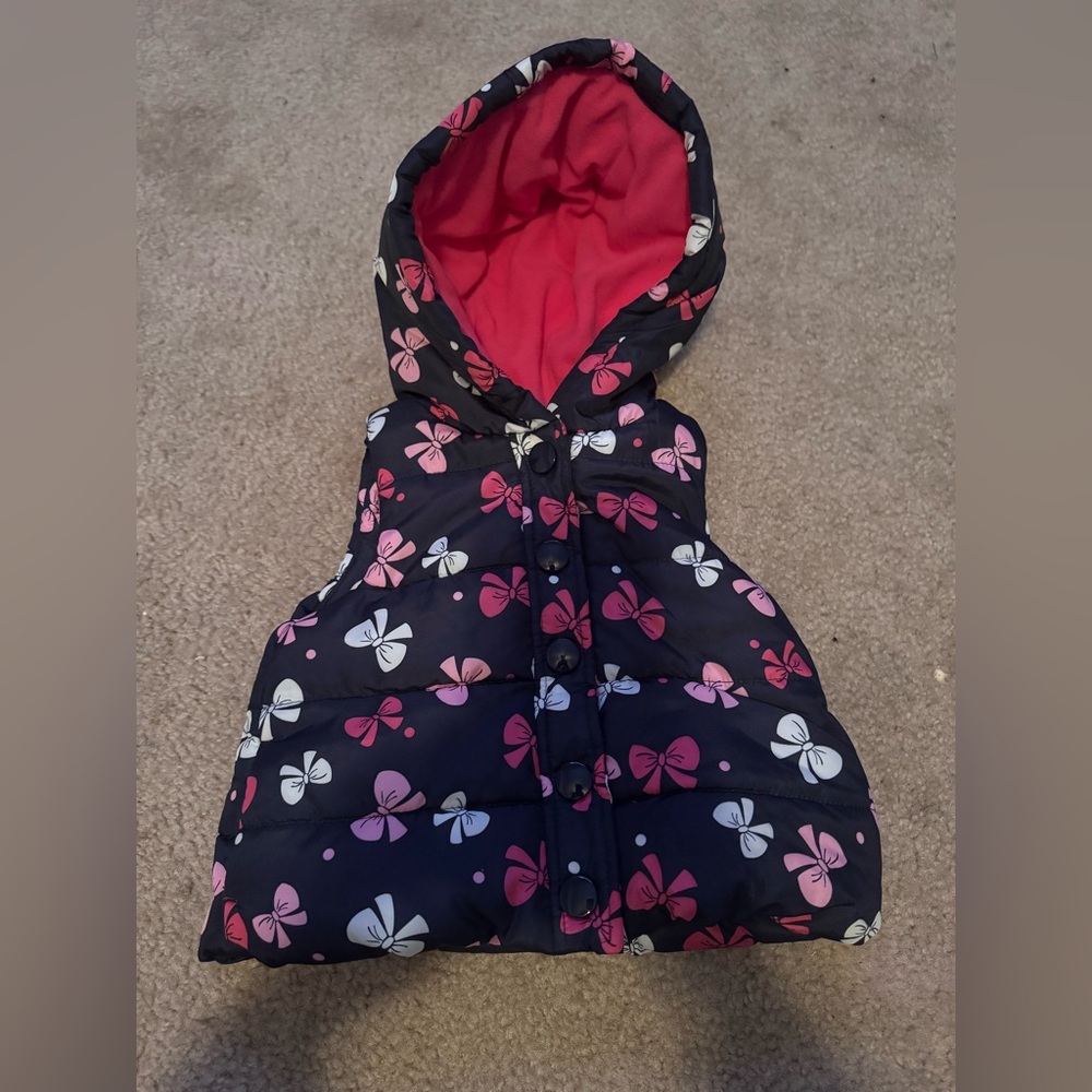 Gymboree Girls' Navy Puffer Vest with Bow Print